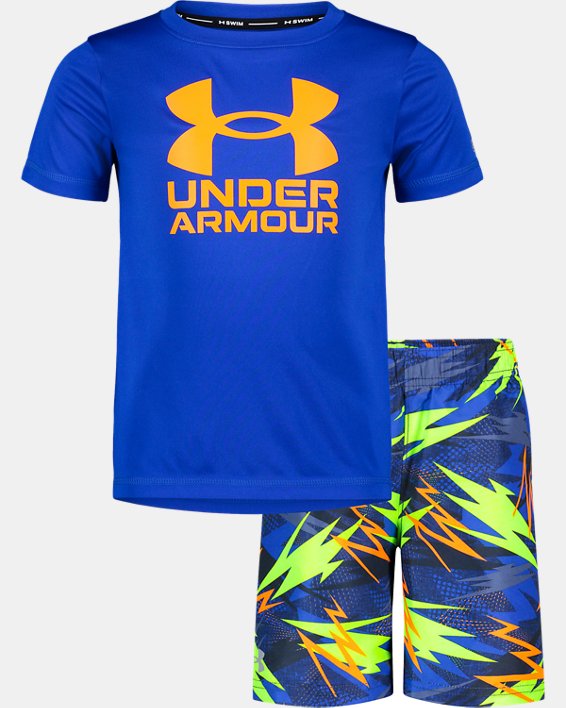 Boys' Pre-School UA Rowdy Bolts Surf Shirt & Volley Shorts Set, Blue, pdpMainDesktop image number 0